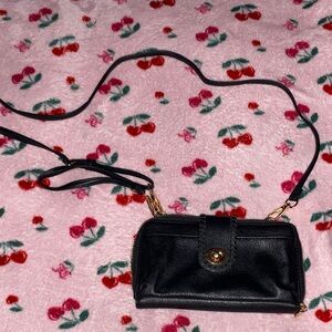 Elegant Black Leather Crossbody Bag/ Wristlet